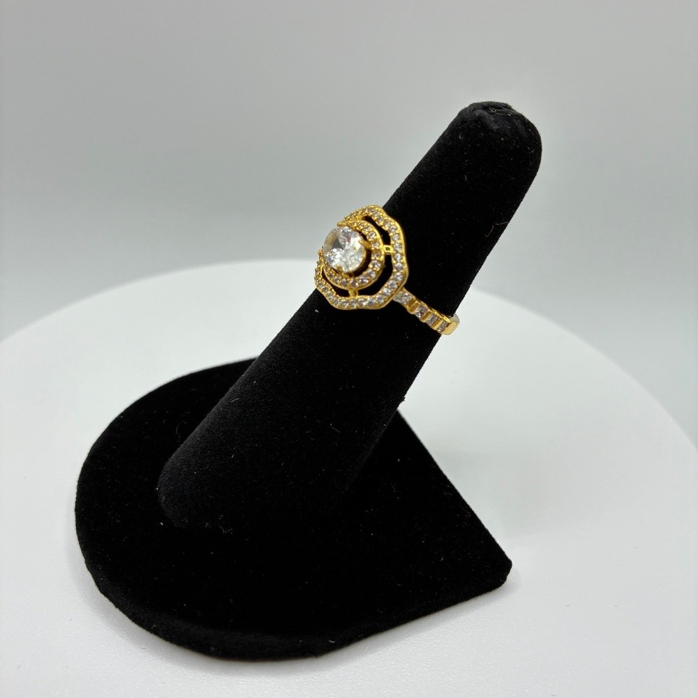 Bomb Party Ring Women Size 5 Gold Double Halo Oval Cubic Zirconia Statement - Picture 2 of 6